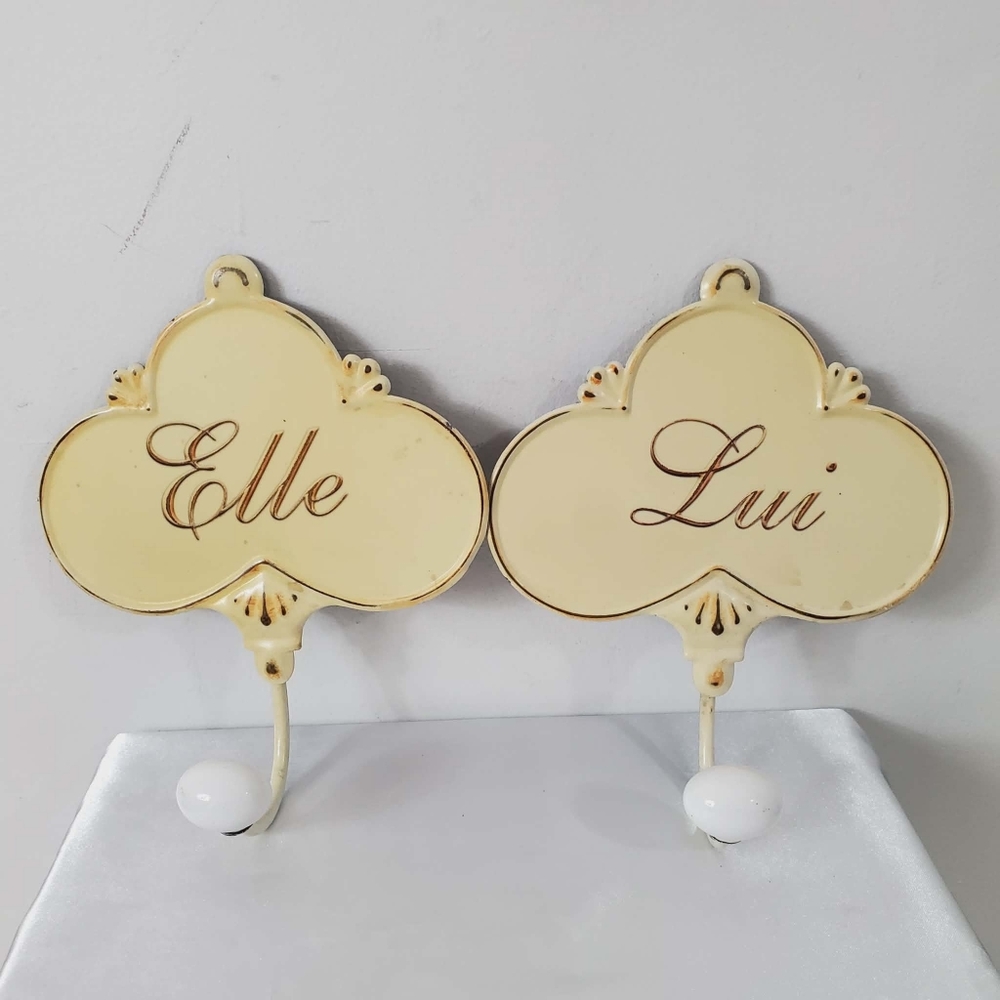 Vintage Cottage Farmhouse Lui & Elle Porcelain Towel Hooks Wall Mount